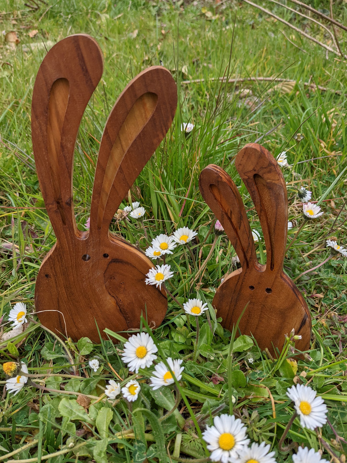 Duo de Lapin en bois de Teck